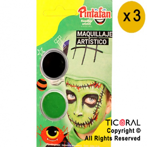 MAQUILLAJE ARTISTICO PINTAFAN VERDE NEGRO FRANKEINSTEIN 13-807 (4GR SET X 2) x 3